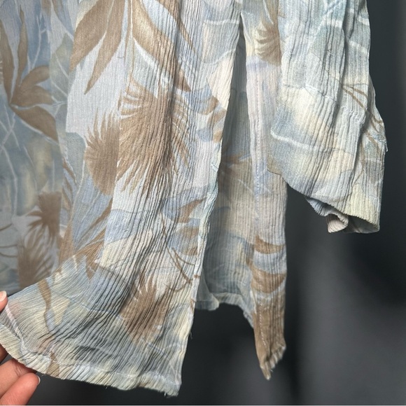 Tommy Bahama Blue and Brown Leaf Print Silk Sheer Blouse XL - Picture 7 of 16